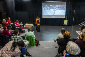 Woman giving presentation